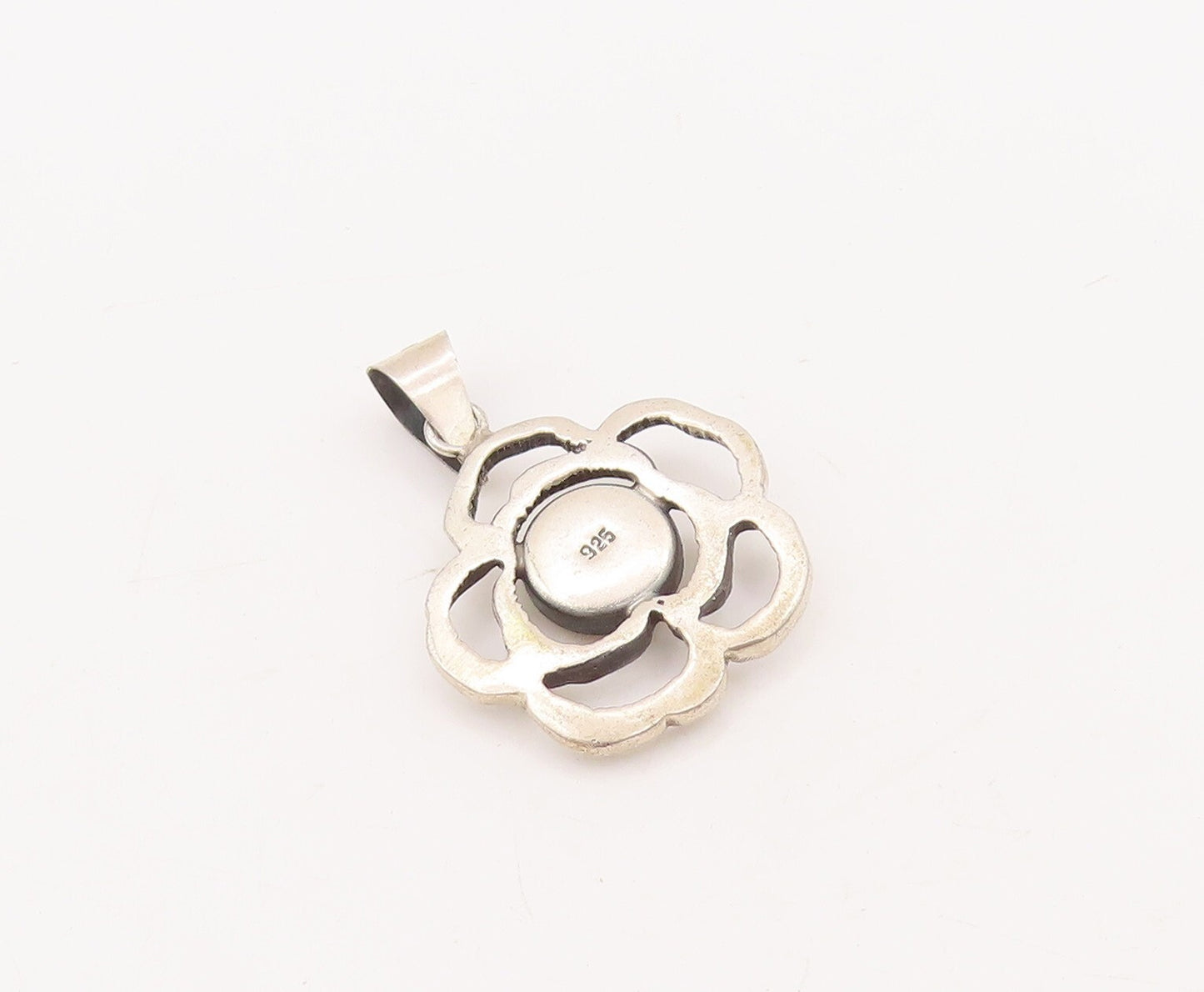 925 Sterling Silver Vintage Pendant Sea Shell Inlay Cutout Flower  PT23450