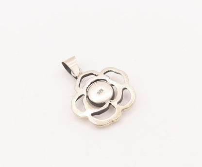 925 Sterling Silver Vintage Pendant Sea Shell Inlay Cutout Flower  PT23450