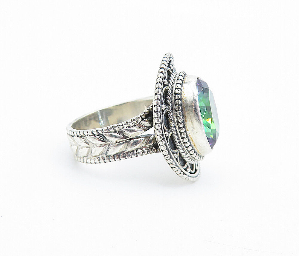 925 Sterling Silver  Vintage Mystic Topaz Floral Cocktail Ring Sz 6.5  RG7231
