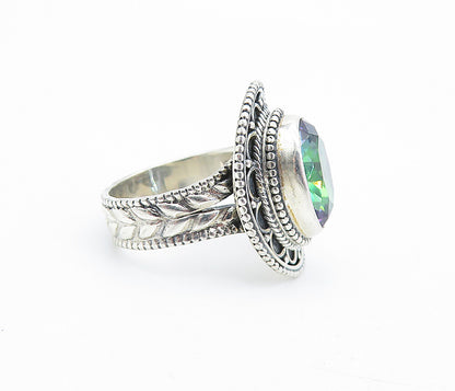 925 Sterling Silver  Vintage Mystic Topaz Floral Cocktail Ring Sz 6.5  RG7231