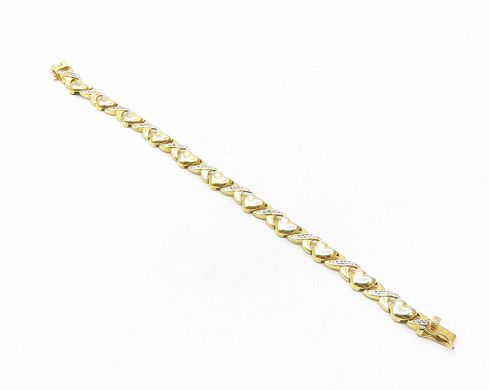 925 Sterling Silver  Shiny Genuine Diamonds Gold Plated Chain Bracelet  BT4455