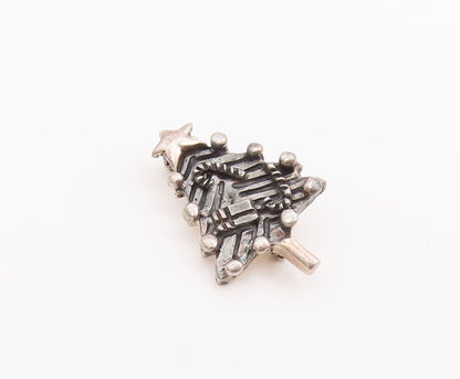 925 Sterling Silver Vintage Brooch Pin Solid Carved Mini Christmas Tree  BP10976