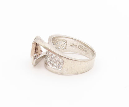 925 Sterling Silver Vintage Ring Classic Smoky Quartz & CZ Band  Sz 6  RG36913