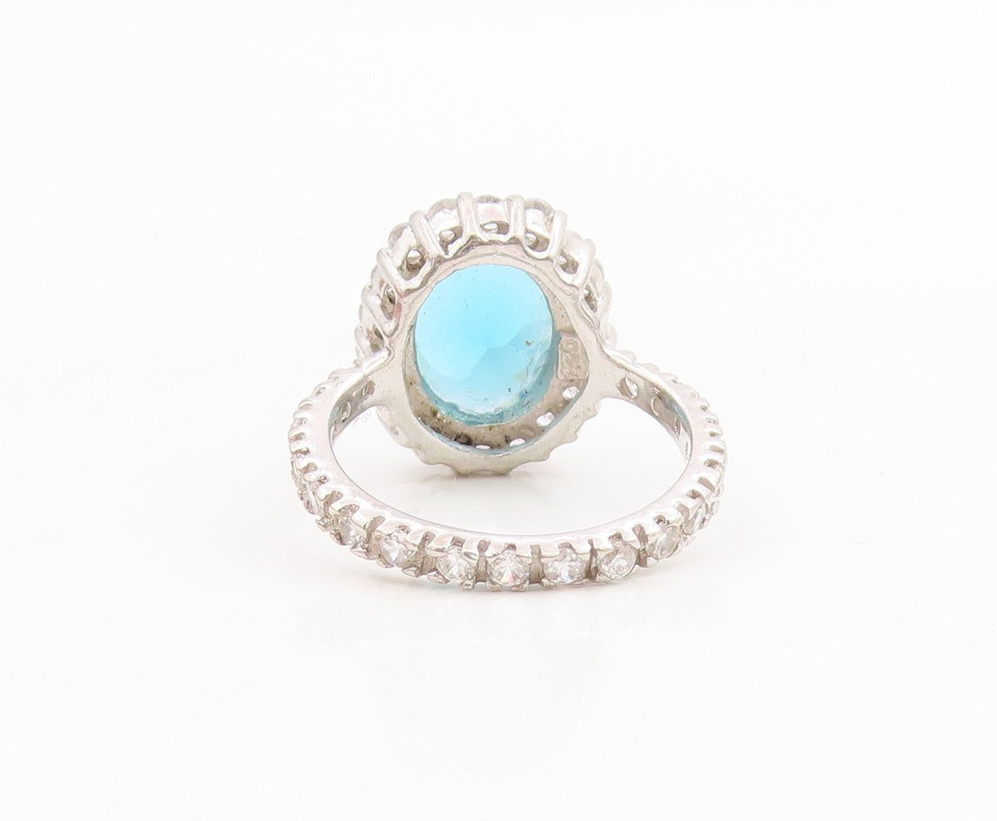 925 Sterling Silver Vintage Ring Faceted Blue Topaz Halo CZ Band  Sz 6  RG33920