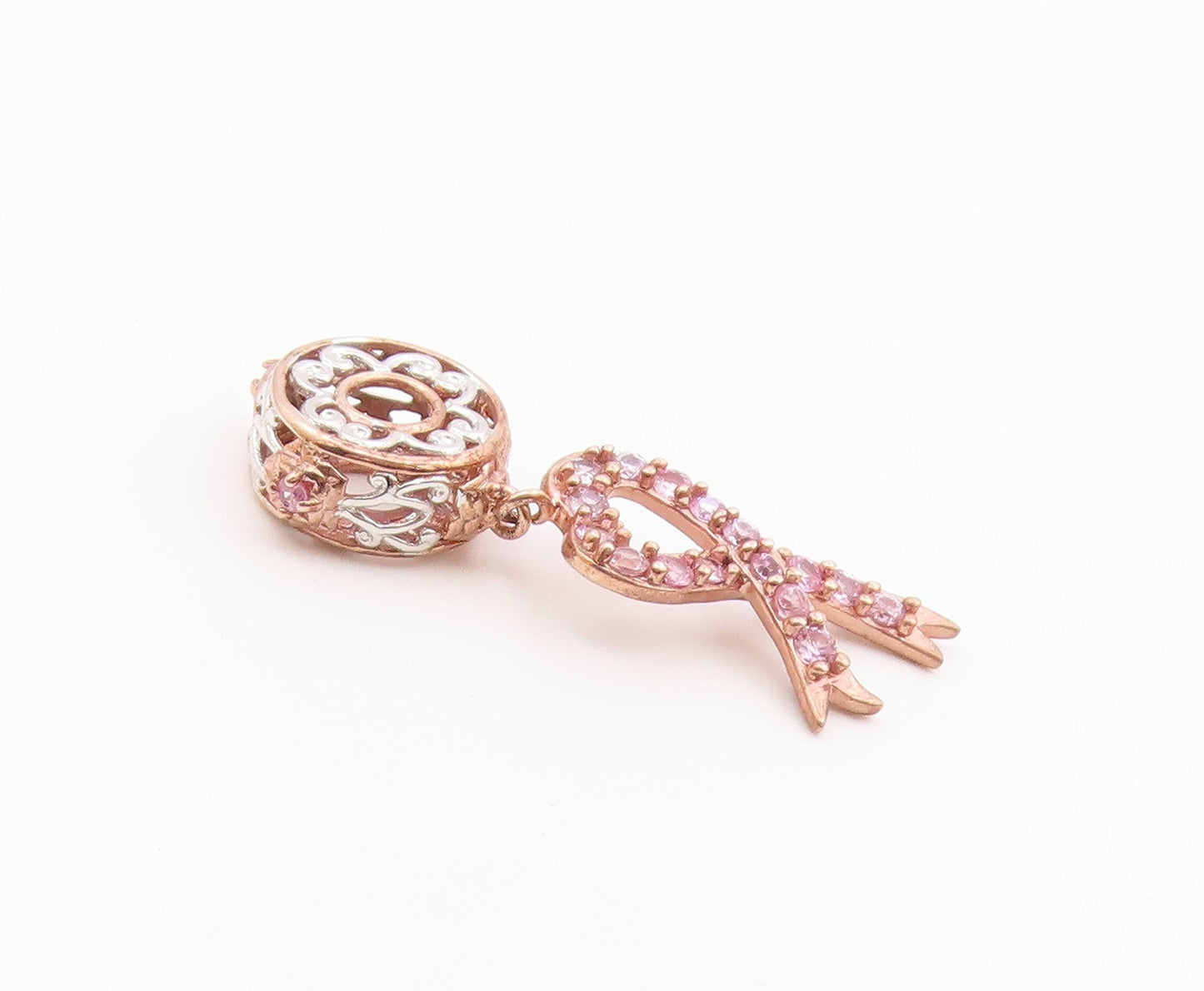 925 Sterling Silver Vintage Pink Topaz Rose Gold Plated Ribbon Pendant PT18416