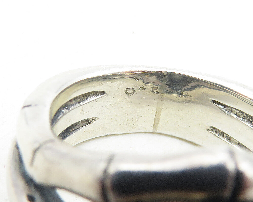 925 Sterling Silver & 14K Gold Vintage Real Diamonds Bamboo Ring Sz 6 RG10050