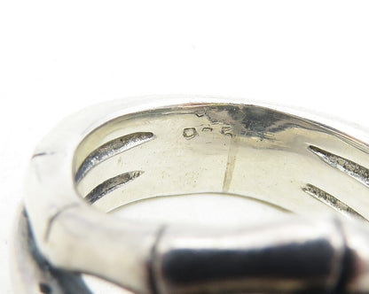 925 Sterling Silver & 14K Gold Vintage Real Diamonds Bamboo Ring Sz 6 RG10050