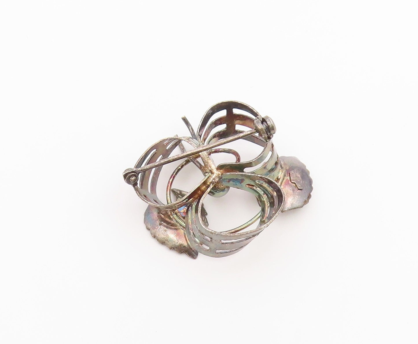 925 Sterling Silver Vintage Brooch Pin Classic Ribbon & Textured Leaf  BP12600