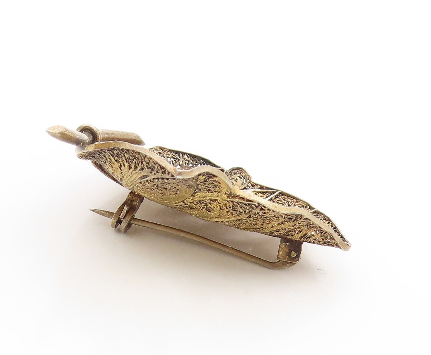 925 Sterling Silver Vintage Brooch Gold Plated Filigree Flower Blossom  BP11895