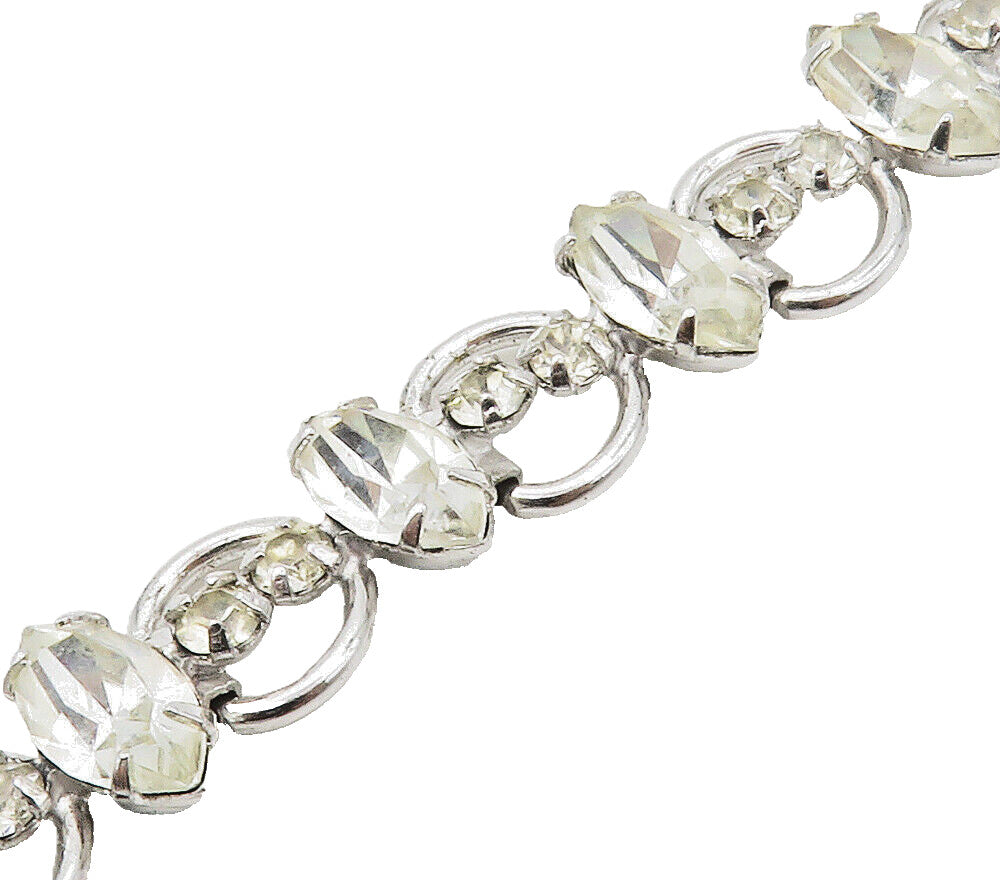 VAN DELL 925 Sterling Silver  Vintage Marquise Topaz Chain Bracelet  BT6595