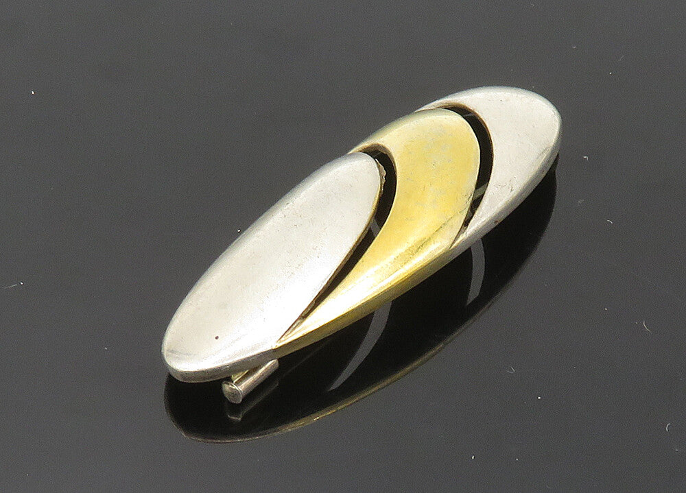 DESIGNER 925 Silver  Vintage Two Tone Cutout Design Oval Brooch Pin  BP8275