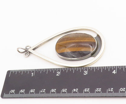 925 Sterling Silver Vintage Pendant TEPPICH Tiger's Eye Teardrop Outline PT25153