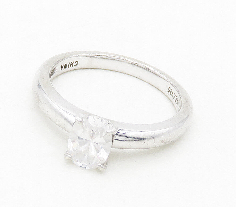 925 Sterling Silver  Oval Cut Topaz Shiny Smooth Solitaire Ring Sz 7  RG16633