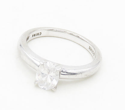 925 Sterling Silver  Oval Cut Topaz Shiny Smooth Solitaire Ring Sz 7  RG16633