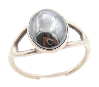 925 Sterling Silver Vintage Ring Minimalist Hematite Split Band  Sz 5  RG34814