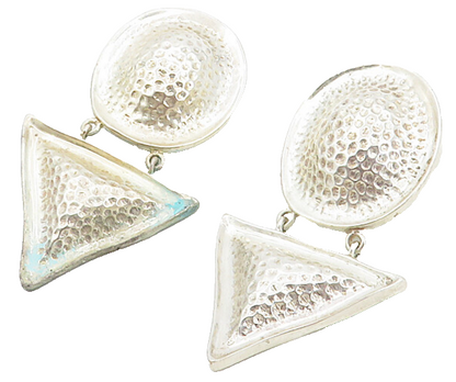 PETER BRAMS 925 Silver & 14K GOLD  Vintage Hammered Dangle Earrings  EG4515