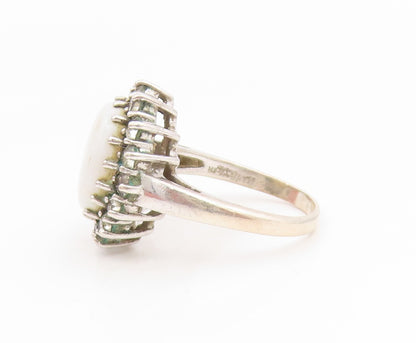 925 Sterling Silver Vintage Ring Cabochon Opal Halo CZ Band  Sz 6.5  RG35183