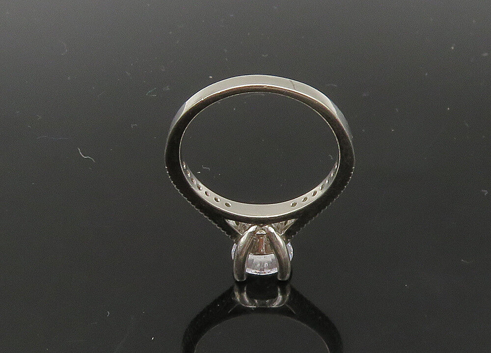 925 Sterling Silver  Vintage Shiny Cubic Zirconia Solitaire Ring Sz 6  RG22737
