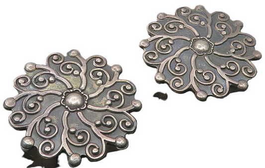 CII MEXICO 925 Silver   Vintage Oxidized Floral Non Pierce Earrings  EG5758