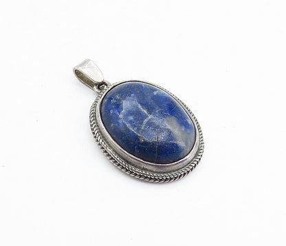 925 Sterling Silver  Vintage Cabochon Cut Sodalite Wheat Border Pendant PT2894