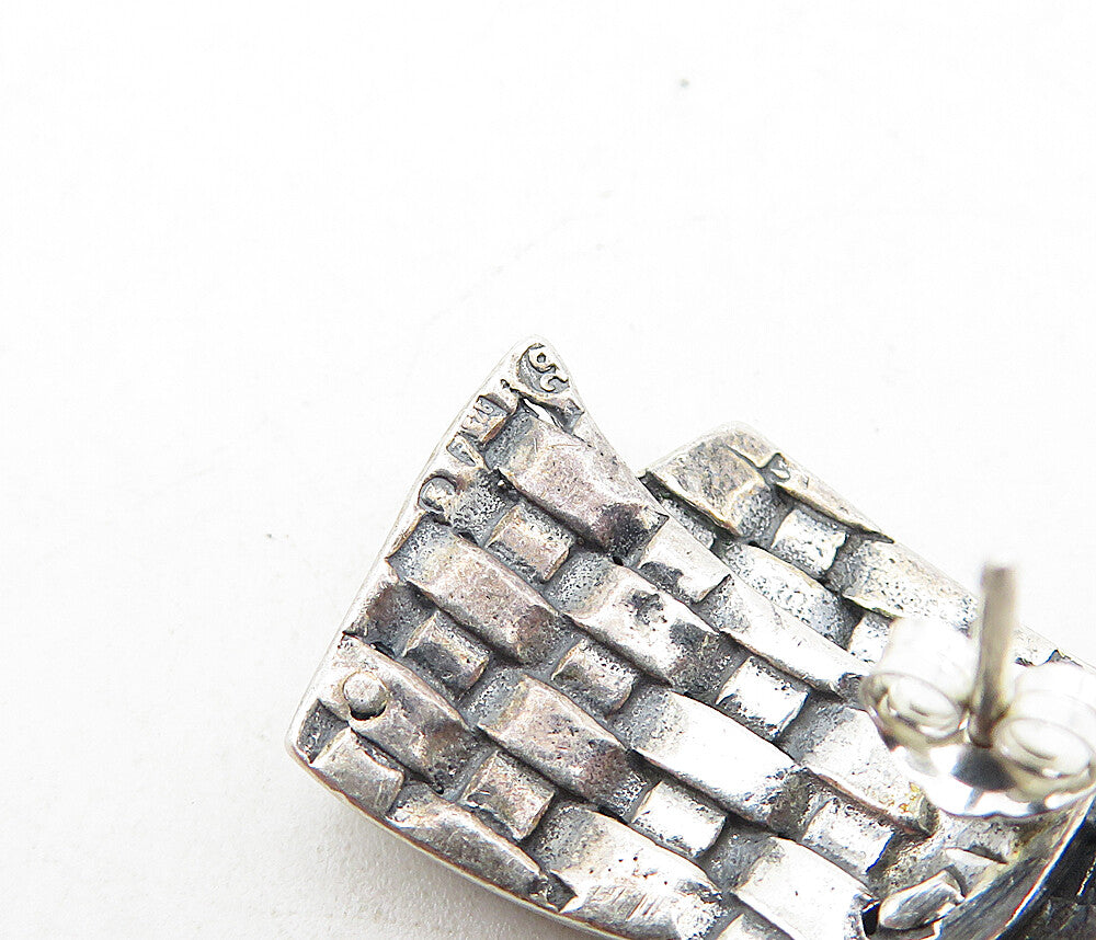 925 Sterling Silver  Vintage Modernist Basket Weave Drop Earrings  EG4047