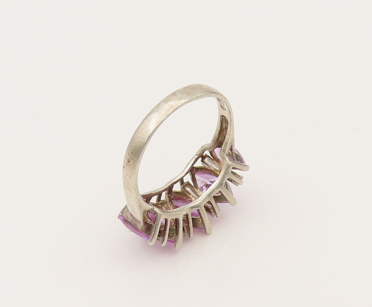 925 Silver  Vintage Dancing Purple Cubic Zirconia Five Stone Ring Sz 8 RG26445