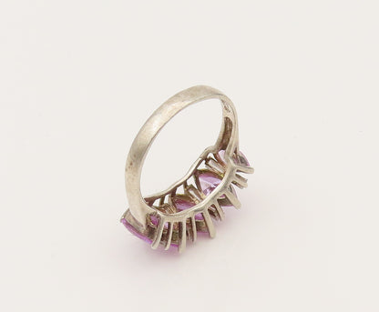925 Silver  Vintage Dancing Purple Cubic Zirconia Five Stone Ring Sz 8 RG26445