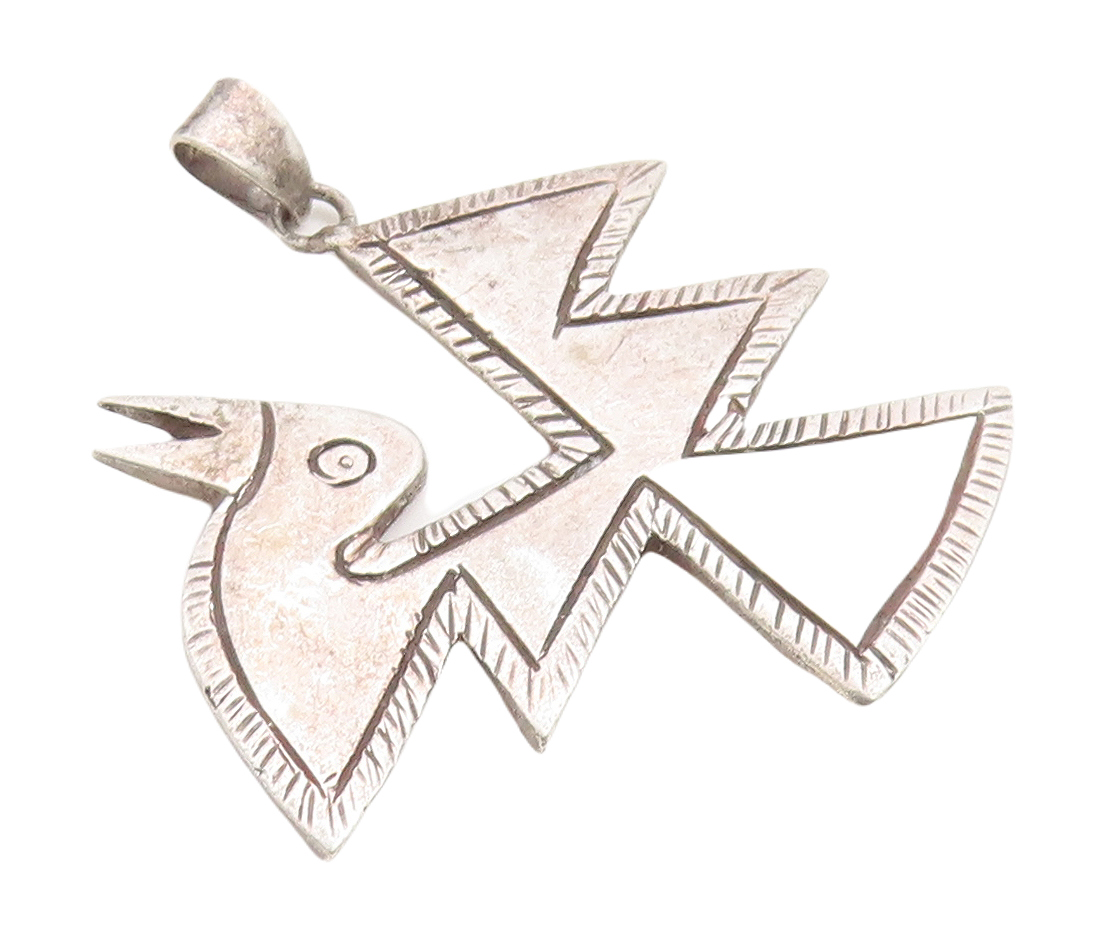 925 Sterling Silver Vintage Pendant Dark Tone Designer Etched Bird  PT23733