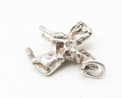 925 Sterling Silver  Vintage Shiny Petite Knight On Horse Drop Pendant  PT9367