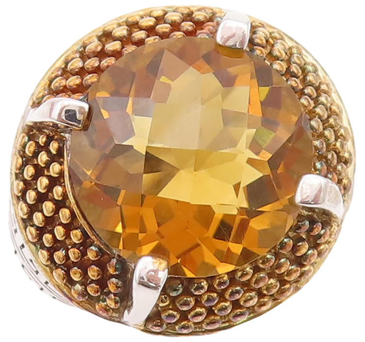 925 Sterling Silver Vintage Ring Gold Plated Beaded Round Citrine  Sz 7  RG29035
