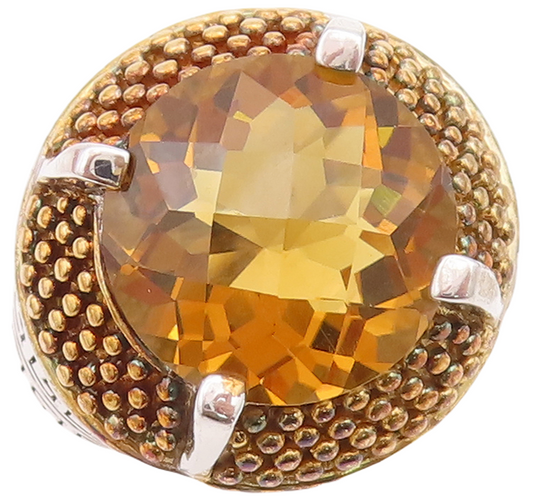 925 Sterling Silver Vintage Ring Gold Plated Beaded Round Citrine  Sz 7  RG29035