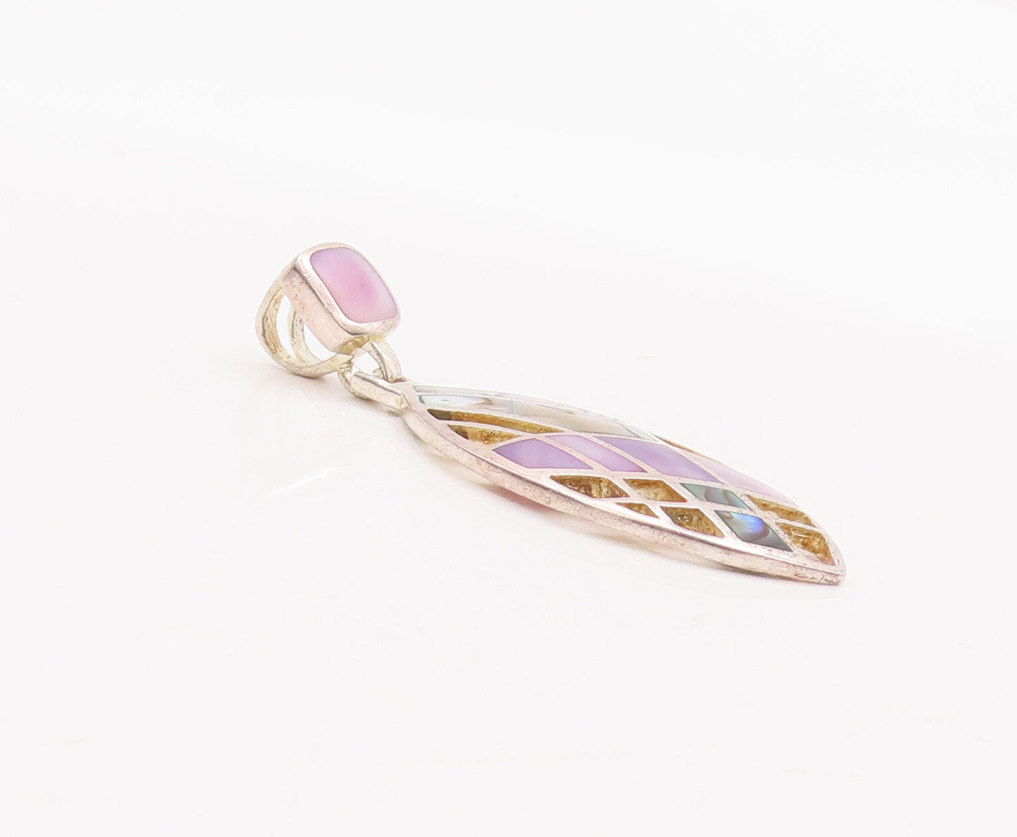 925 Sterling Silver Vintage Pendant Eye Shape Cutout Inlay Abalone  PT23101