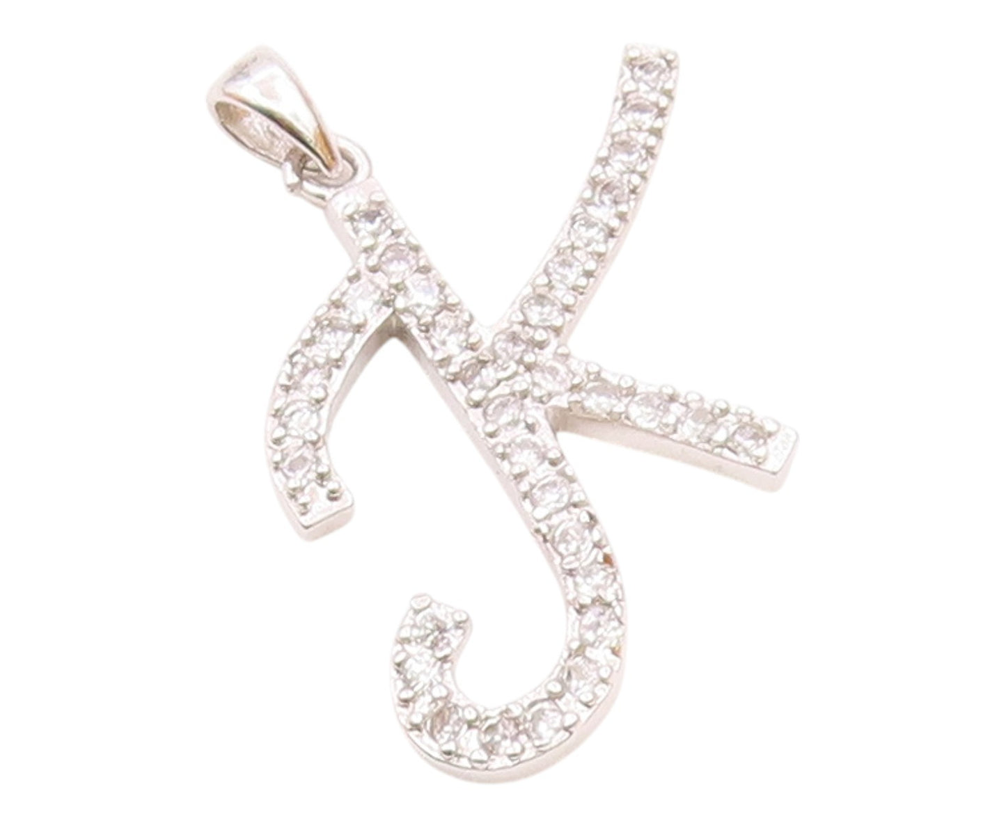 925 Sterling Silver  Vintage Cubic Zirconia K Initial Drop Pendant  PT16945