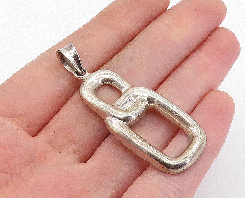 925 Sterling Silver Vintage Shiny Interlocking Ovals Drop Pendant PT4554