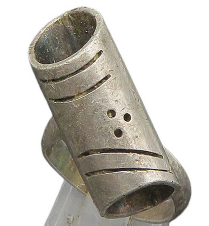 POLAND 925 Silver  Vintage Shiny Etched Pattern Tube Band Ring Sz 9  RG23869
