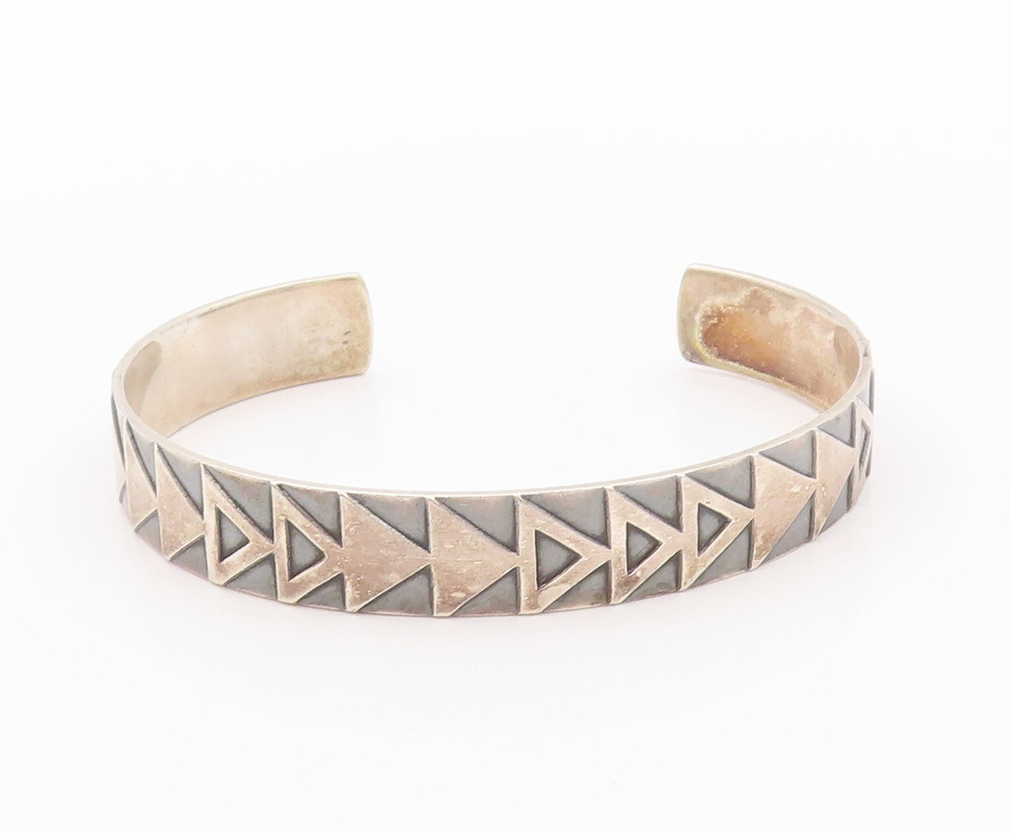 925 Sterling Silver Vintage Bracelet EAST EUROPE Antique Triangle Cuff  BT11092