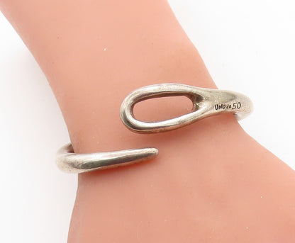 UNODE50 925 Sterling Silver Vintage Flexible Loop Bypass Cuff Bracelet BT2532