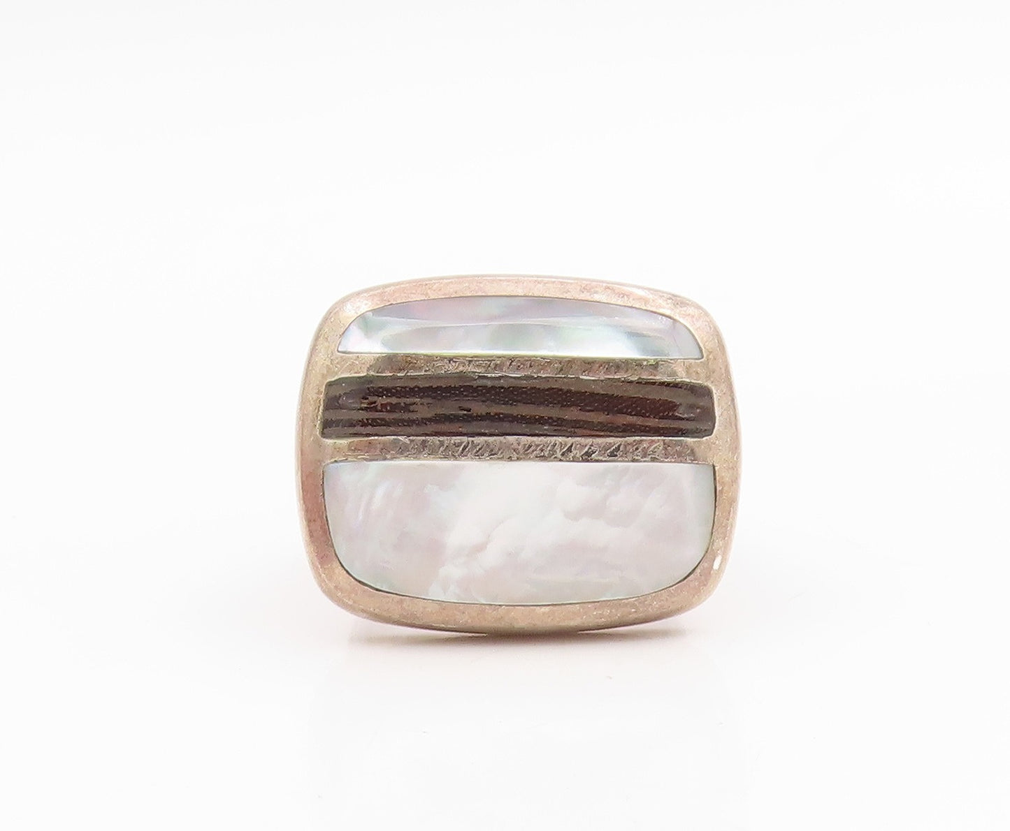 925 Sterling Silver Vintage Ring Mother Of Pearl Geometric Band  Sz 6  RG35337