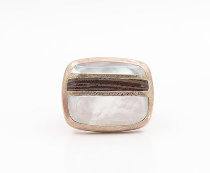 925 Sterling Silver Vintage Ring Mother Of Pearl Geometric Band  Sz 6  RG35337
