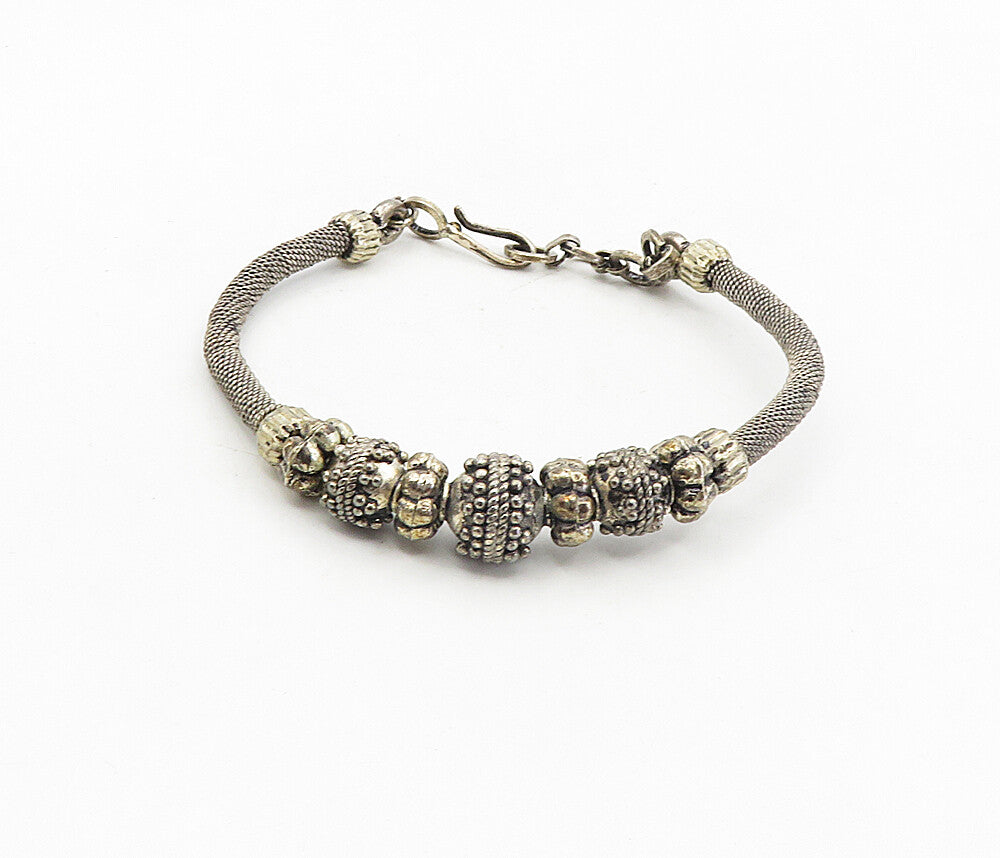 925 Sterling Silver  Vintage Antique Beaded Wire Twist Bangle Bracelet  BT3976