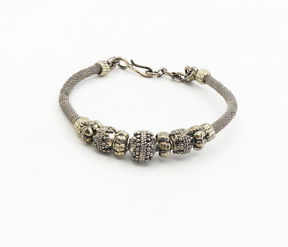 925 Sterling Silver  Vintage Antique Beaded Wire Twist Bangle Bracelet  BT3976