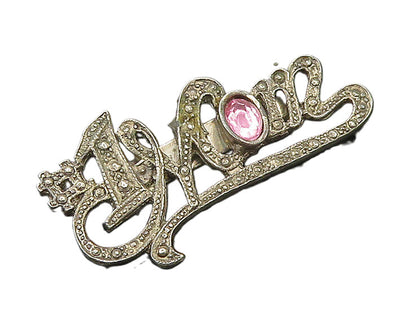 925 Sterling Silver   Vintage Pink Topaz Number One Mom Brooch Pin  BP6863