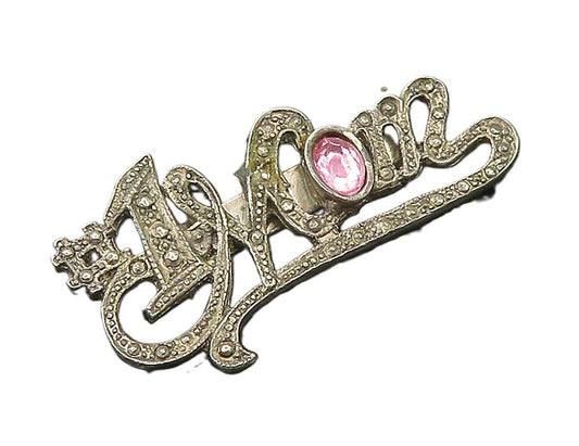 925 Sterling Silver   Vintage Pink Topaz Number One Mom Brooch Pin  BP6863