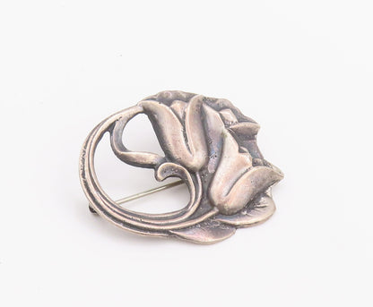925 Sterling Silver Vintage Brooch Pin Antique Swirly Carved Lilies  BP10660