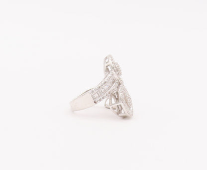 925 Sterling Silver Vintage Ring Bypass Circular Ends Beaded CZ  Sz 5  RG28003