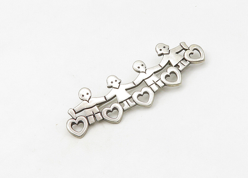 JAMES AVERY 925 Silver  Vintage Children Holding Hands Unity Brooch Pin BP8442