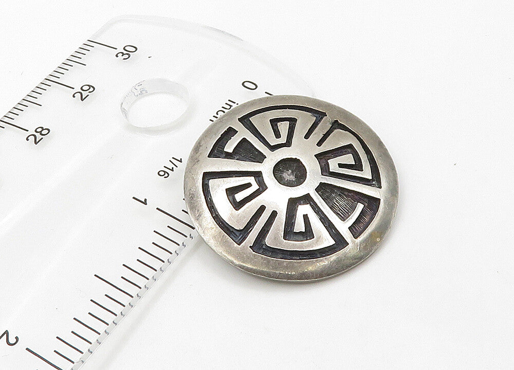NAVAJO 925 Sterling Silver  Vintage Oxidized Pattern Round Brooch Pin  BP8430