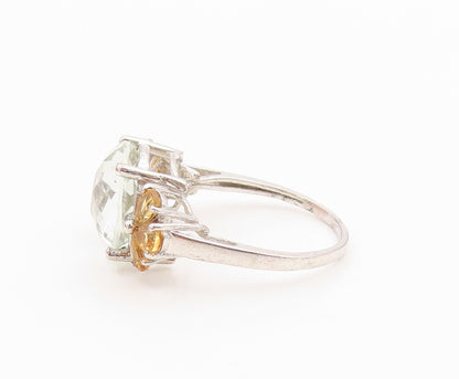 925 Sterling Silver Vintage Ring Citrine & Quartz Statement Band  Sz 9  RG36257
