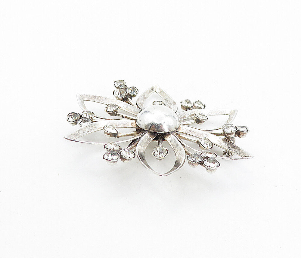 925 Sterling Silver  Vintage Shiny Topaz Open Flower Motif Brooch Pin  BP3008