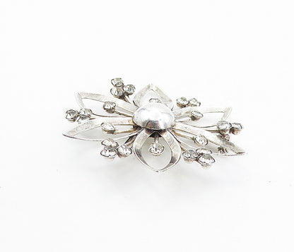 925 Sterling Silver  Vintage Shiny Topaz Open Flower Motif Brooch Pin  BP3008